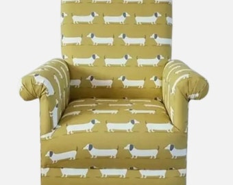 Fryetts Hound Dogs Ochre Mustard Fabric Children's Chair Puppies Puppy Dachshunds Armchair Nursery Yellow Small Kids