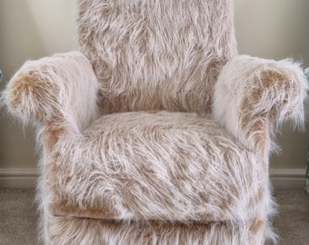 Handcrafted Faux Fur Armchair: Brown Velvet Accent Chair Grey Black White Animals Skin Zebra Leopards Tiger