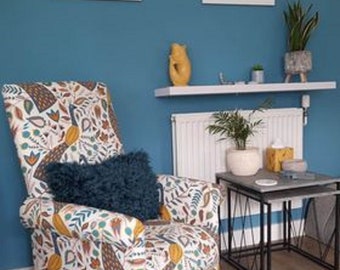 Accent Adult Chair Fryetts Peacocks Fabric Armchair Ochre Teal Amethyst Blue Birds Nursery Living Room Lounge Bedroom Small Ochre Mustard