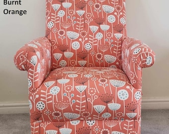 Fryetts Bergen Sea Foam Fabric Adult Chair Floral Armchair Duck Egg Green Blue Flowers Small Grey Ochre Mustard Fireside Orange Gingham