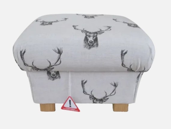 Fryetts Stag Head Grey Fabric Footstool Nursery Lounge Bedroom Bespoke New Charcoal Foostall Pouffe Etsy