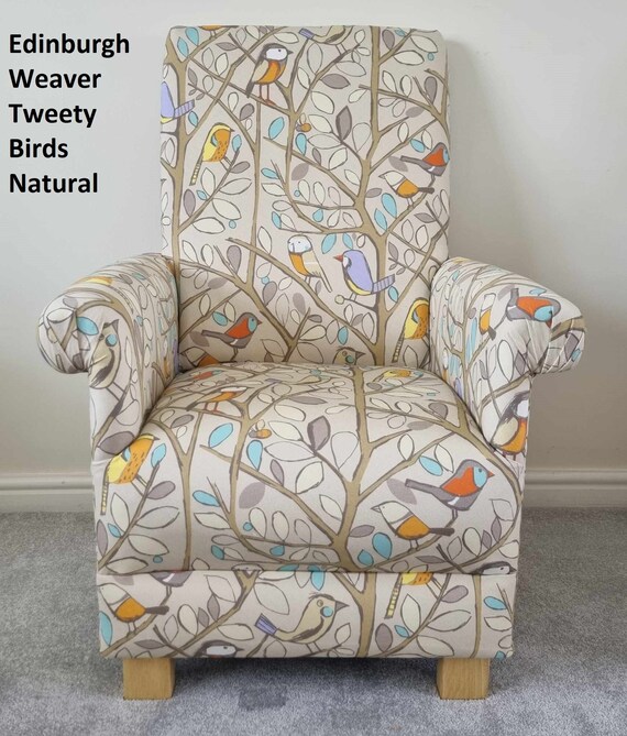 Tweety Birds Fabric Adult Chair Duck Egg Grey Armchair Accent Nursery Bedroom Statement Green Trees Kitchen Small Nursing Natural Cream Etsy Canada