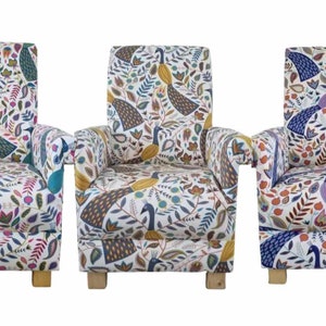 Accent Adult Chair Fryetts Peacocks Fabric Armchair Ochre Teal Amethyst Blue Birds Nursery Living Room Lounge Bedroom Small Ochre Mustard