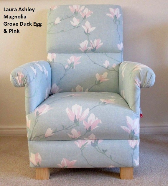 Laura Ashley Magnolia Grove Duck Egg Fabric Adult Chair Pink Floral Armchair Bedroom Nursery Accent Kitchen Lounge Conservatory