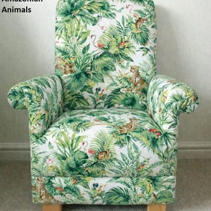 Amazonian Animals Fabric Children's Chair Armchair Leopards Jungle Tigers Nursery Seat Boys Girls Cars Patchwork Kids Baby High Back Deer