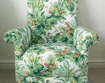 Amazonian Animals Fabric Children's Chair Armchair Leopards Jungle Tigers Nursery Seat Boys Girls Cars Patchwork Kids Baby High Back Deer