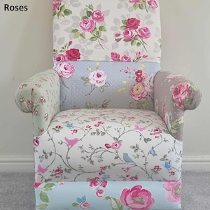 Handmade Patchwork Laura Ashley Fabric Adult Armchair: Floral Accent Chair Spots Blue Green