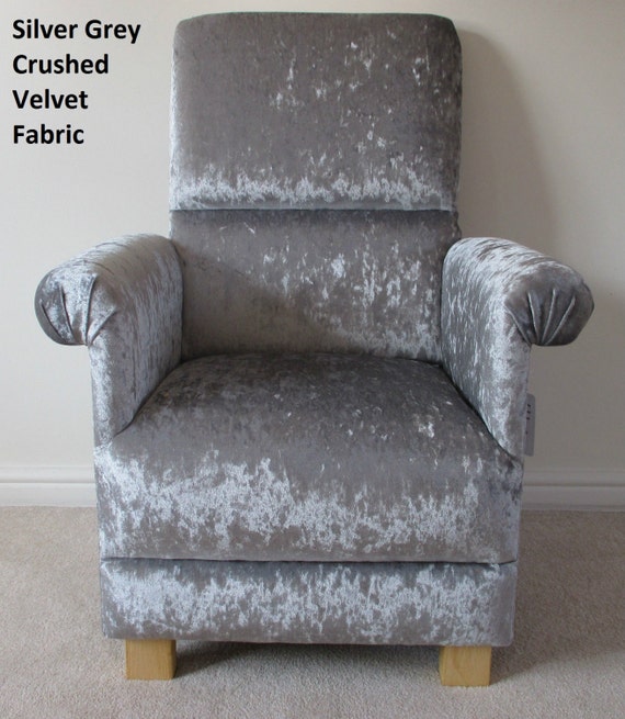 Silver Grey Crushed Velvet Fabric Adult Chair Lounge Bedroom Kitchen Nursery New Bespoke Handcrafted Conservatory