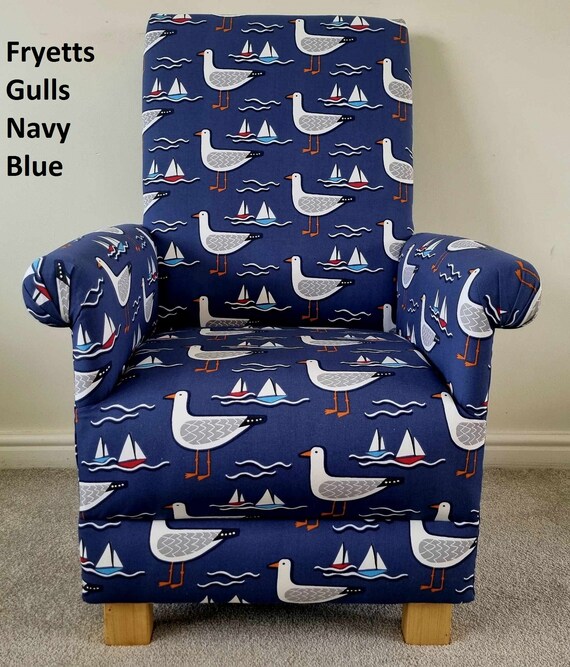 Seagulls Birds Accent Chair Coastal Adult Armchairs Clarke Laridae Fabric Grey Duck Egg Gulls Natural Taupe Bedroom Nursery Small Nautical Etsy