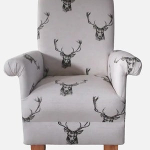 Fryetts Stag Charcoal Grey Fabric Child's Chair Nursery Bedroom Bespoke Kids Armchair