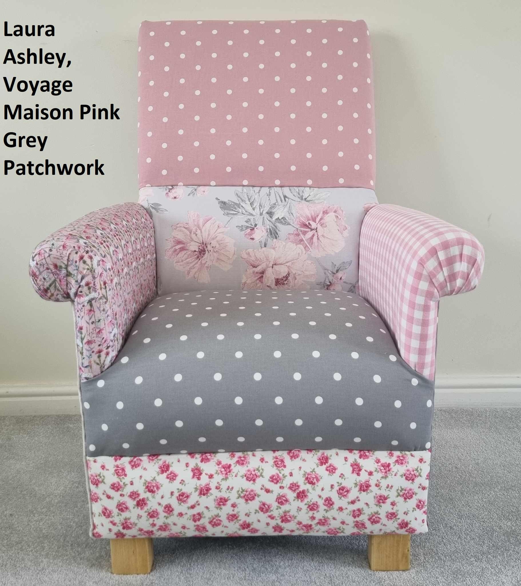 Laura Ashley Patchwork Adult Armchair: Floral Gingham Accent Chair
