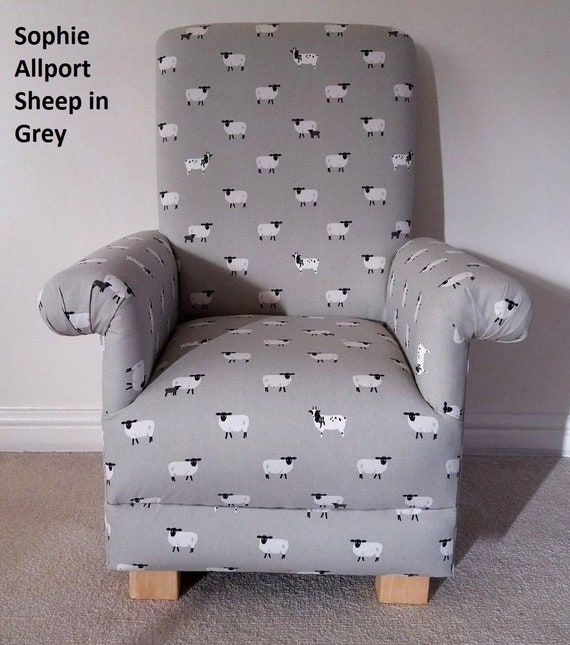 Kids Grey Armchair Chair Sophie Allports Sheep Fabric Children's Animals Nursery 