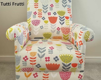 Fryetts Annika Tutti Frutti Fabric Adult Armchair: Floral Accent Retro Pink Green Chair Nursery Kitchen