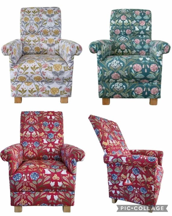 Clarke Forester Fabric Adult Chair Armchair Accent Floral Rabbits