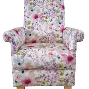 Fryetts Felicity Fabric Adult Chair Floral Pink Armchair Accent Statement Small Bedroom Nursery Nursing Kitchen Conservatory Lilac Flowers