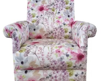 Fryetts Felicity Fabric Adult Chair Floral Pink Armchair Accent Statement Small Bedroom Nursery Nursing Kitchen Conservatory Lilac Flowers