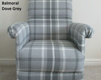 Porter & Stone Balmoral Fabric Adult Chair Tartan Check Armchair Grey Fuchsia Pink Cranberry Red Accent Ochre Mustard Pink Amethyst Duck Egg