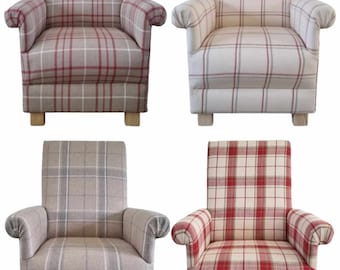 Laura Ashley Fabric Armchairs Keynes Cranberry Red Tartan Check Chairs Keswick Austen Highland Check Accent Bedroom Nursery Natural Small