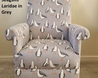 Seagulls Birds Accent Chair Coastal Adult Armchairs Clarke Laridae Fabric Grey Duck Egg Gulls Natural Taupe Bedroom Nursery Small Nautical