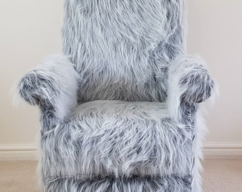 Handcrafted Faux Fur Adult Armchair: Jungle Animal Print Accent Chair Nursery Teddy Beige Black Brown Sensory