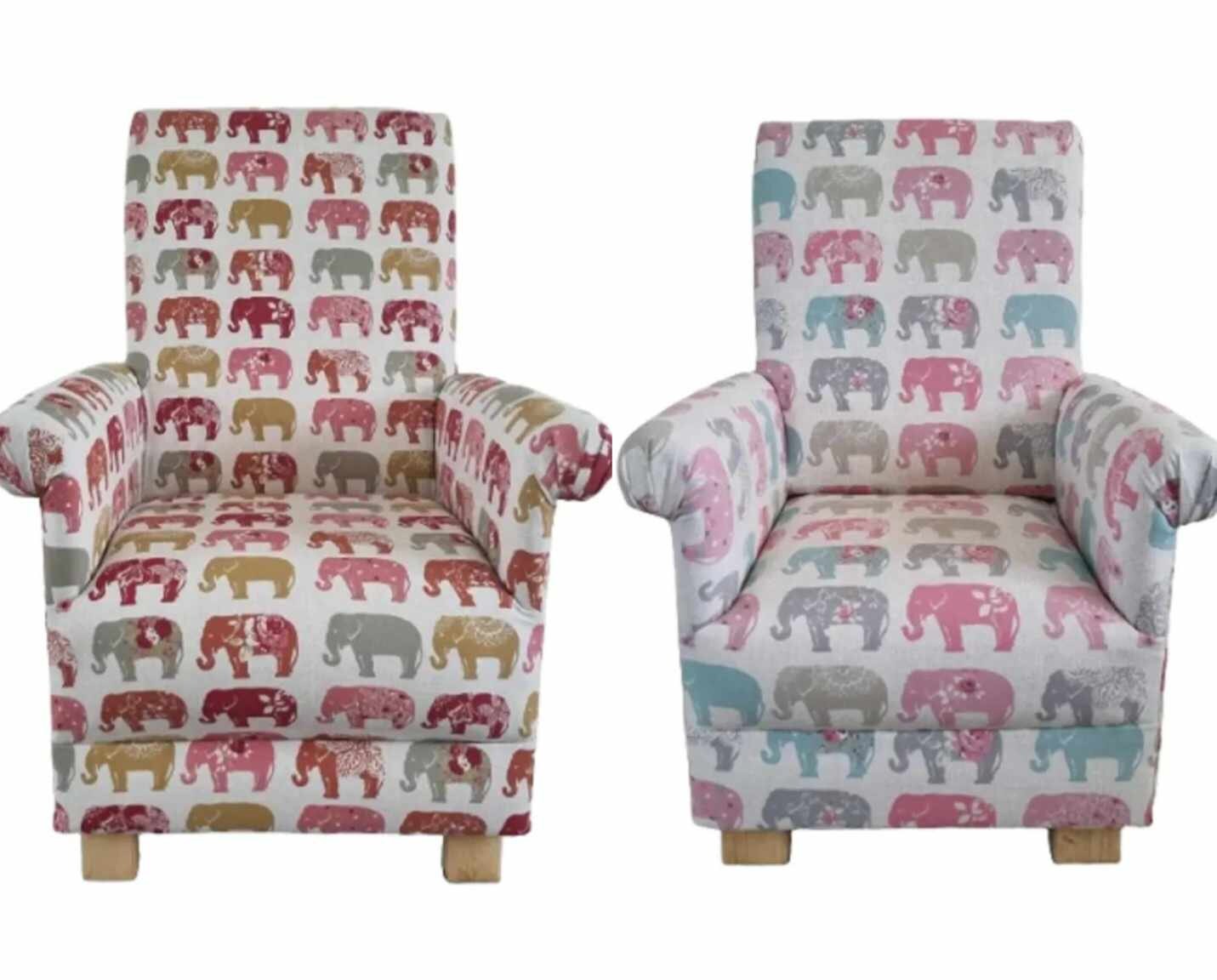Clarke Pastel Elephants Child s Chair Pink Blue Grey Flowers Nursery Bedroom Kids Animals Children s Small Safari Spice Natural Grey Cream Etsy