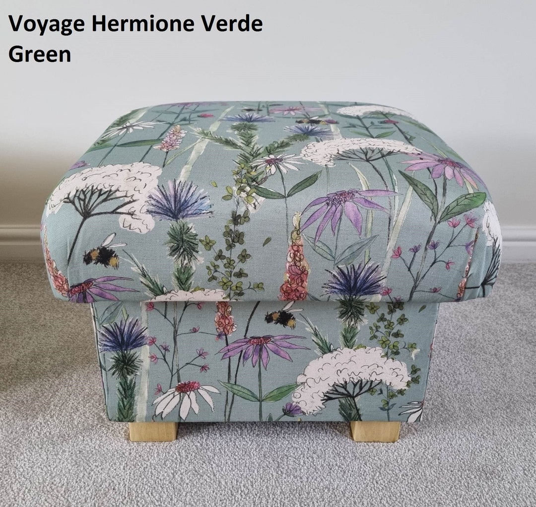 Storage Footstool Patterned Storage Footstool in Voyage Fabric Maison Hydrangea Hermione Pink Verde ...