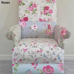 Patchwork Fabric Adult Chairs Armchairs Accent Pink Blue Grey Mustard Floral Small Lilac Mauve Ochre Bedroom Nursery Statement Kitchen New