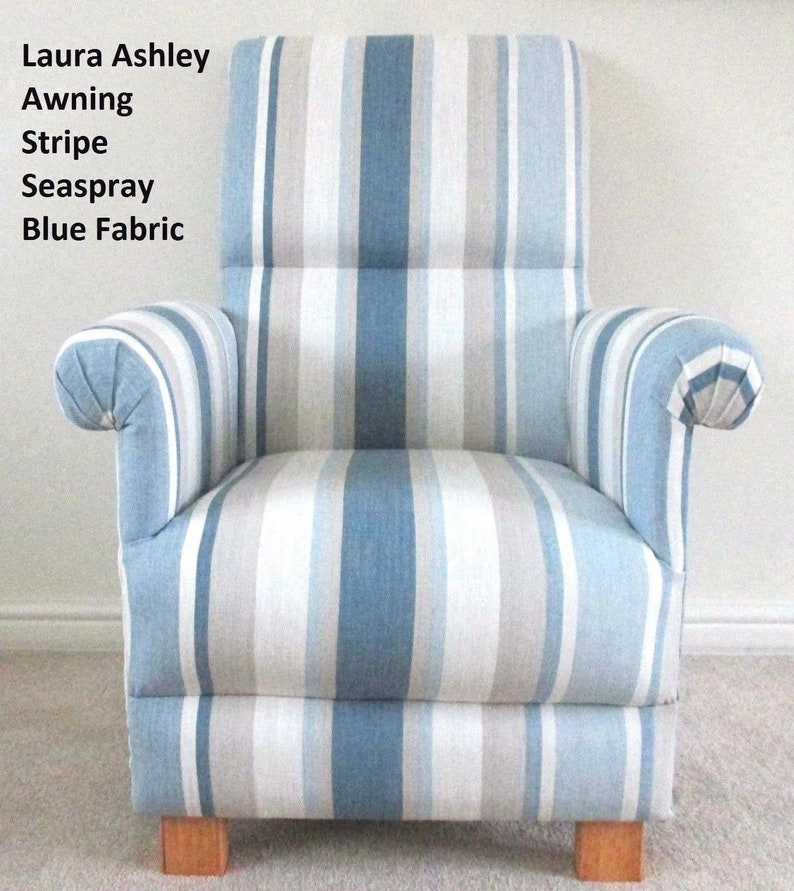 Laura Ashley Awning Stripe Seaspray Blue Fabric Adult Chair Etsy