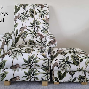 Handcrafted Adult Armchair & Footstool: Fryetts Stag Tatton Woodland Print