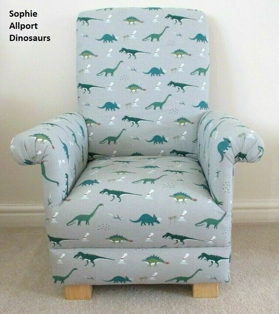 Sophie Allport Child's Chair Dinosaurs Fabric Green Grey Armchair Kid's Boys 