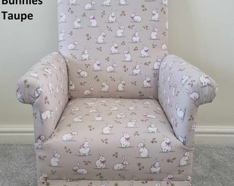 Woodland Bunnies Fabric Child&#39;s Chair Animals Taupe Beige Rabbits Nursery Biscuit Bedroom Reading