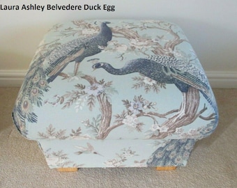 Laura Ashley Fabric Storage Footstool: Handcrafted Pouffe Awning Stripe Belvedere Josette Corby Check