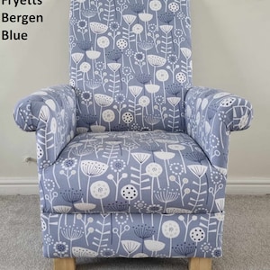 Fryetts Bergen Sea Foam Fabric Adult Chair Floral Armchair Duck Egg Green Blue Flowers Small Bedroom Grey Ochre Mustard Fireside Orange
