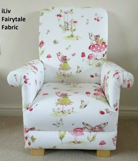 Fairytale Fabric Children S Chair Kids Armchair Girls Fairy Fairies Bedroom Nursery Toadstools Pink White Designer Bespoke Fairytale Fabric Children S Chair Kids, Pink Kids Armchair