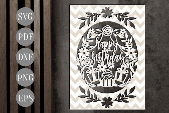 Download Birthday Card Cover Papercut Cutting File Floral Wreath Svg Etsy SVG, PNG, EPS, DXF File