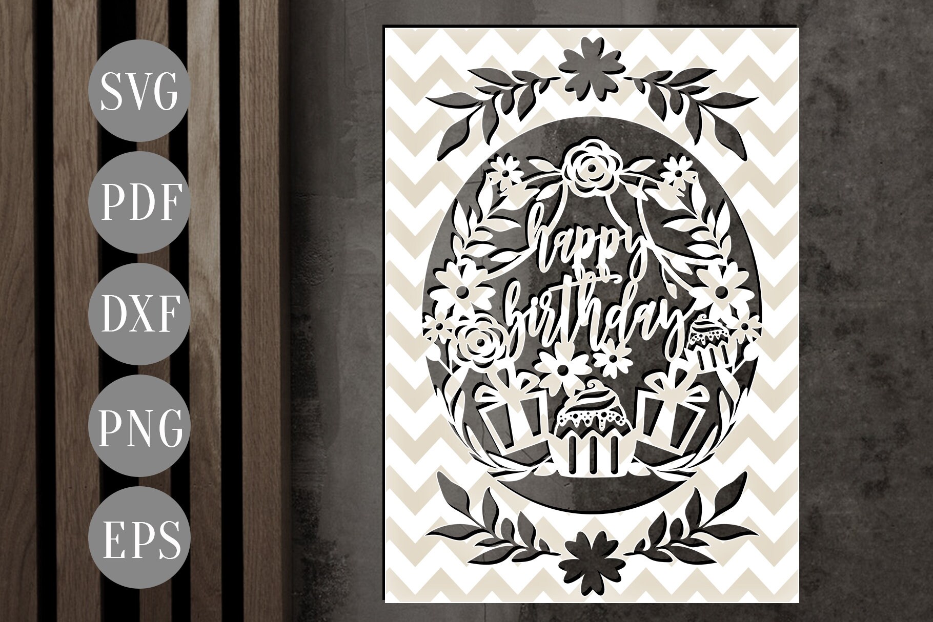 Birthday card cover papercut cutting file floral wreath svg | Etsy