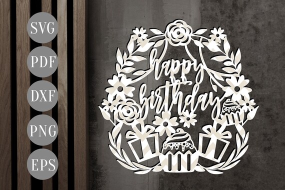 Download Birthday Card Papercut Cutting File Floral Wreath Svg Etsy