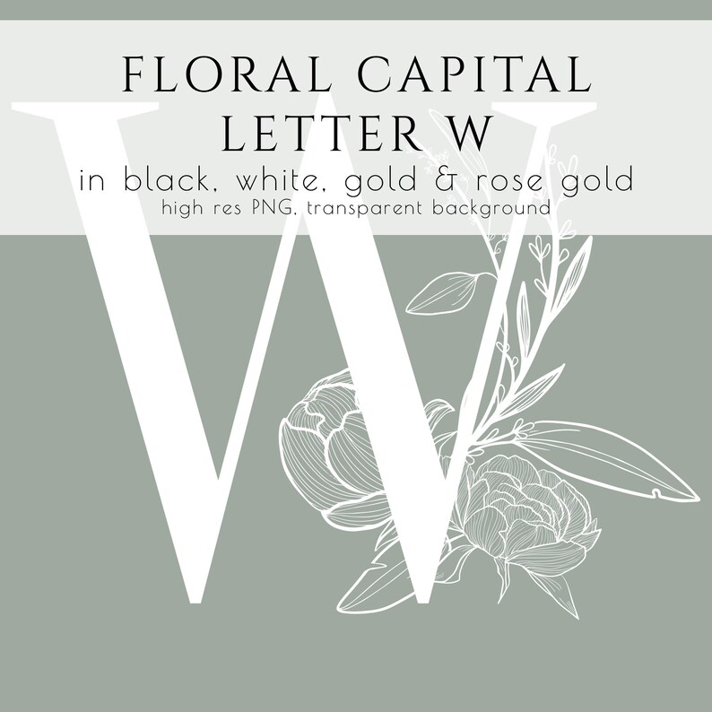 Buchstabe W Florales Monogramm Initialen Clipart Alphabet Etsy