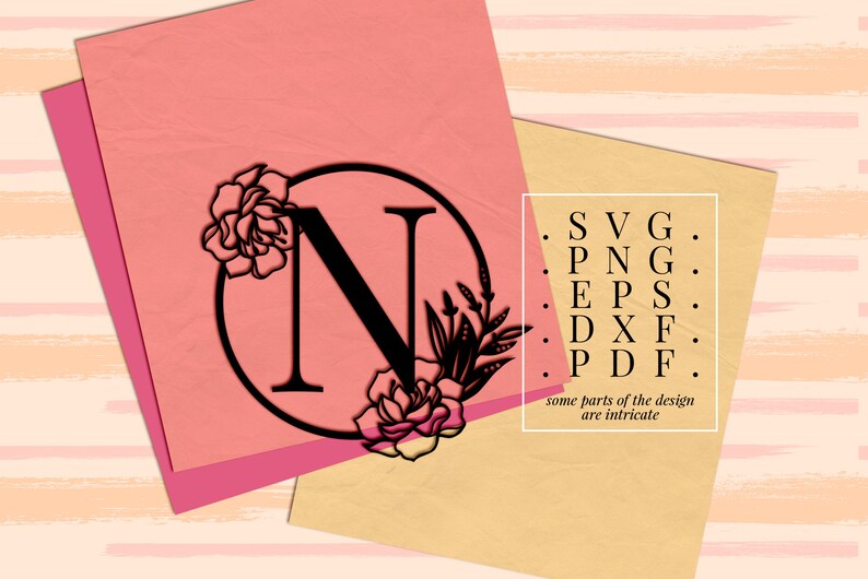 Download Monogram N papercut template letter n floral monogram svg | Etsy