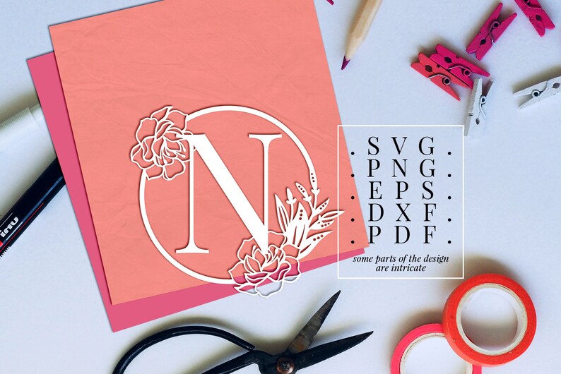 Download Monogram N papercut template letter n floral monogram svg | Etsy