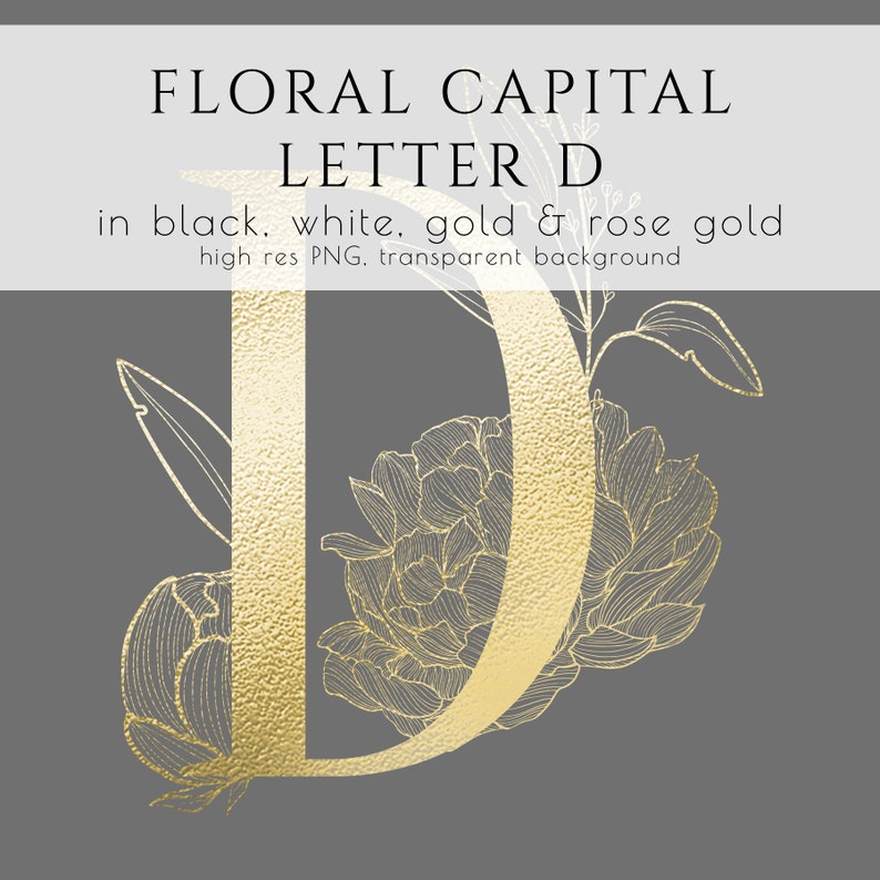 floral letter floral initial floral monogram branding floral clipart commercial use wedding invitation png gold foil logo rose gold