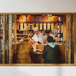 Ramen Restaurant in Tokio, Japan Stadslandschap: moderne muurkunst in aquarelstijl + digitale download decor om af te drukken voor thuis/cadeaus