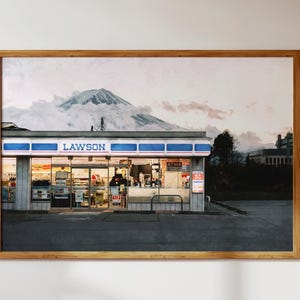 Stampa in stile acquerello Lawson del Monte Fuji - Paesaggio retrò giapponese minimalista / Arte murale + Decorazione digitale da scaricare per la casa