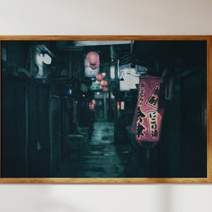 Shibuya Alley at Night, Tokyo, Japan Landscape—Watercolor Style Modern Wall Art + Decor Digital Download to Print for the Home/Gifting
