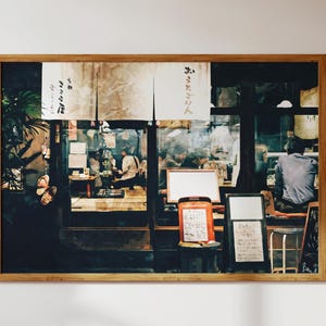 Gemütliches japanisches Restaurant im Aquarell-Stil - Kyoto Night Street Scene mit warmen Izakaya Vibes | Wand Kunst + Dekor Digitaler Download