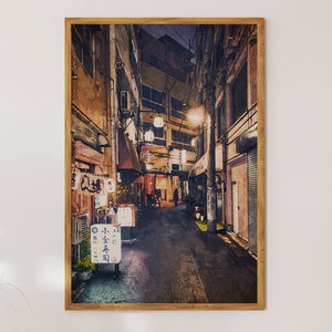 Peaceful Alley at Night; Tokyo, Japan City Landscape—Watercolor Style Modern Wall Art+Decor Digital Download to Print for the Home or Gift