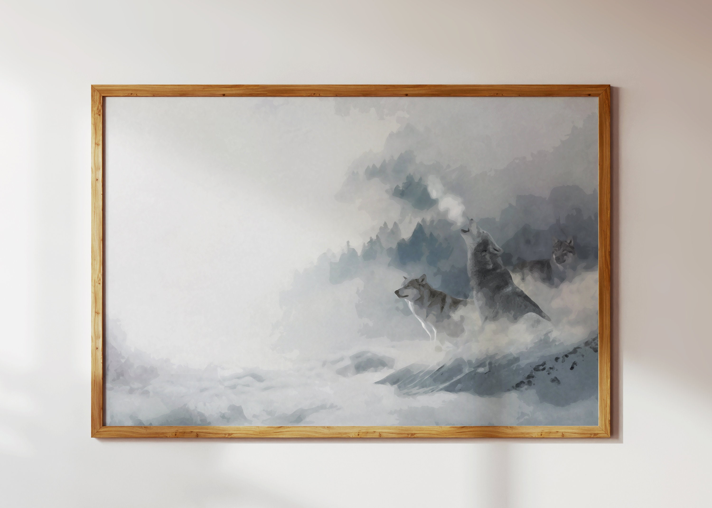 Manada de lobos aullando en la nieve del invierno; paisaje de la naturaleza  animal/paisaje: arte de pared moderno estilo acuarela + decoración Descarga  digital para imprimir/regalar - Etsy México, image size:3000x2143
