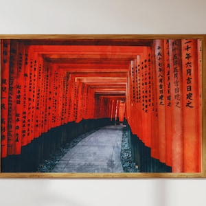 Senbon Torii Path à Kyoto, Japon paysage - Art mural moderne de Style aquarelle + décoration en téléchargement numérique à imprimer pour la maison / cadeau pour amis