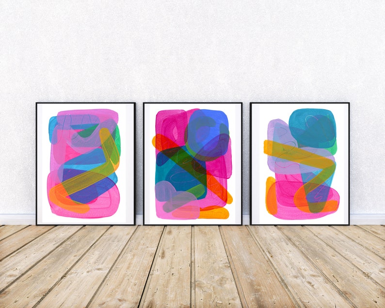 Trio of Multicoloured Abstract Art Print of Original Painting Etsy UK