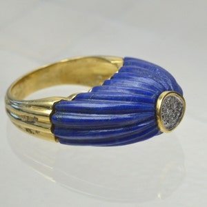 Vintage 18K Gold, Lapis Lazuli and White Diamond Statement Ring.